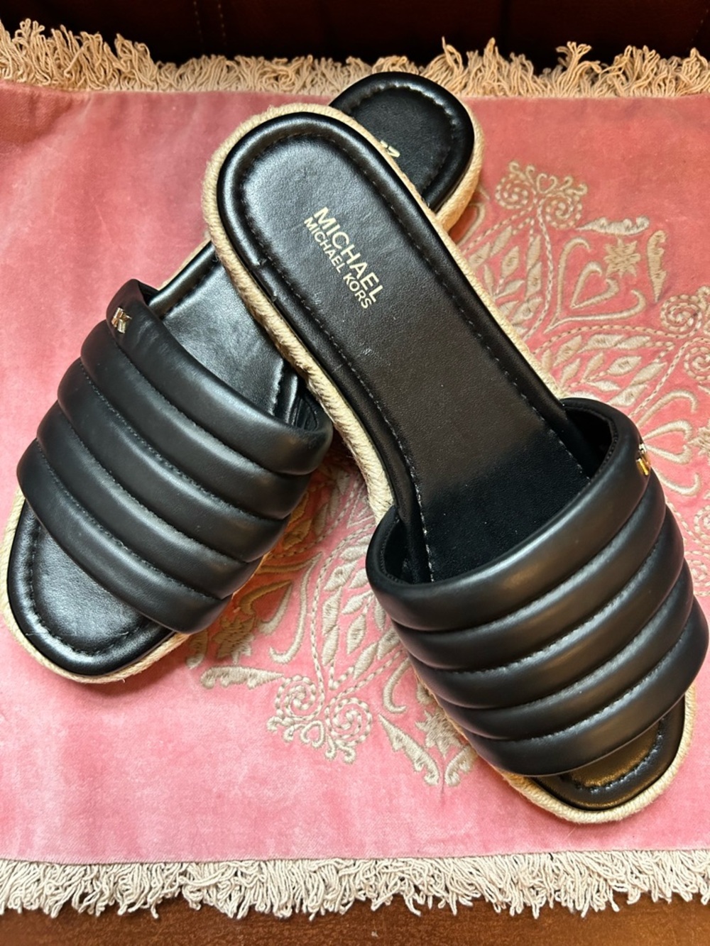 Michael Kors Black Quilted Espadrille Slide Sandals